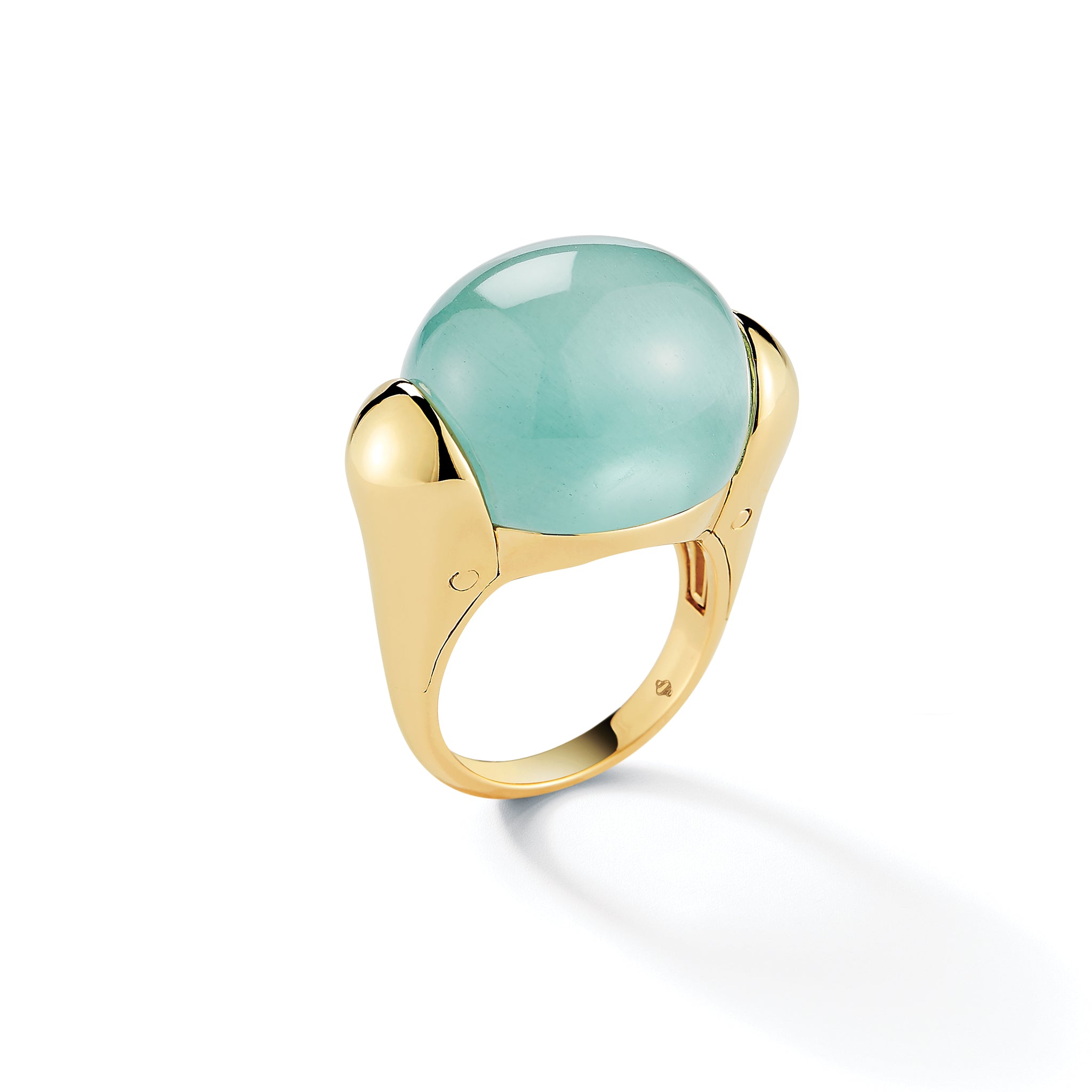 Golf Ball Ring Aquamarine Yellow Gold