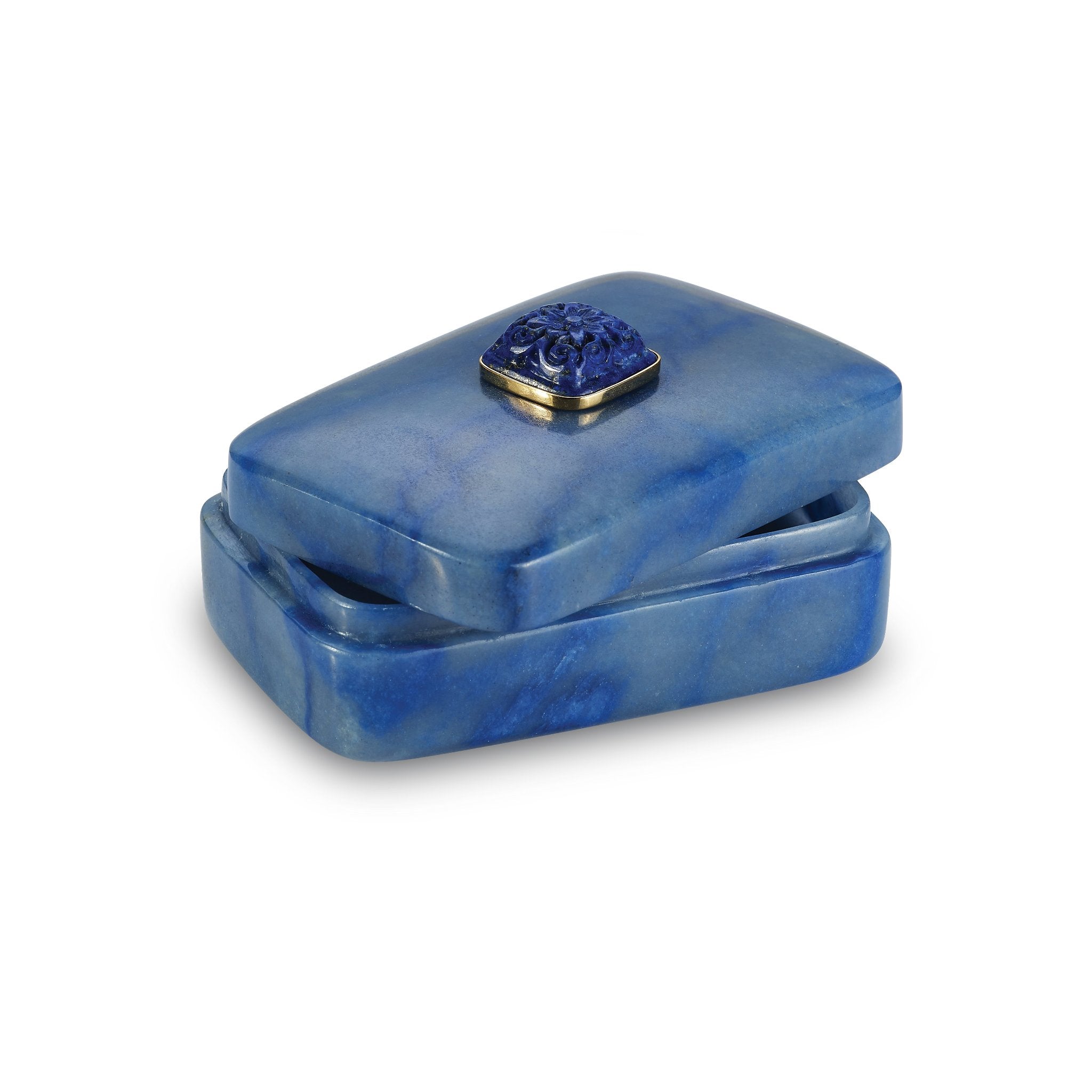 Small Blue Aventurine Box with Lapis Carving