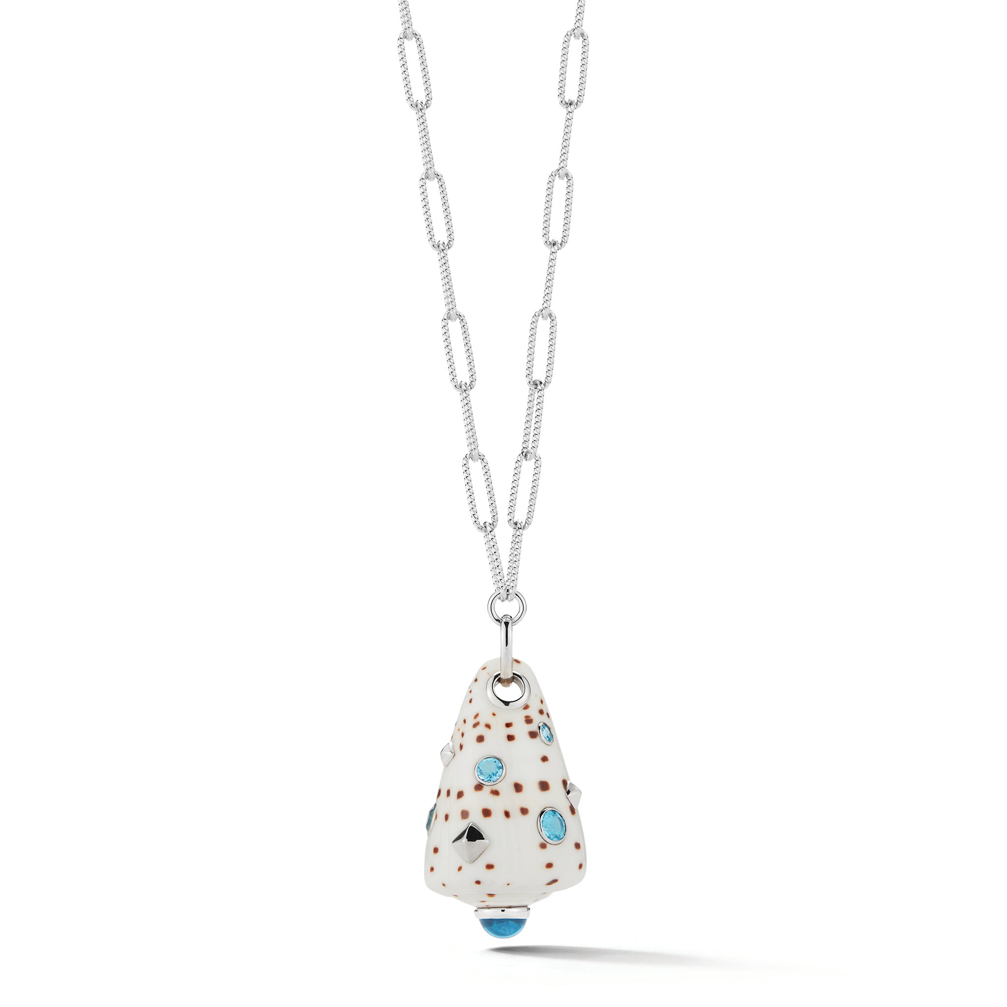 Conus Shell Pendant with Blue Topaz