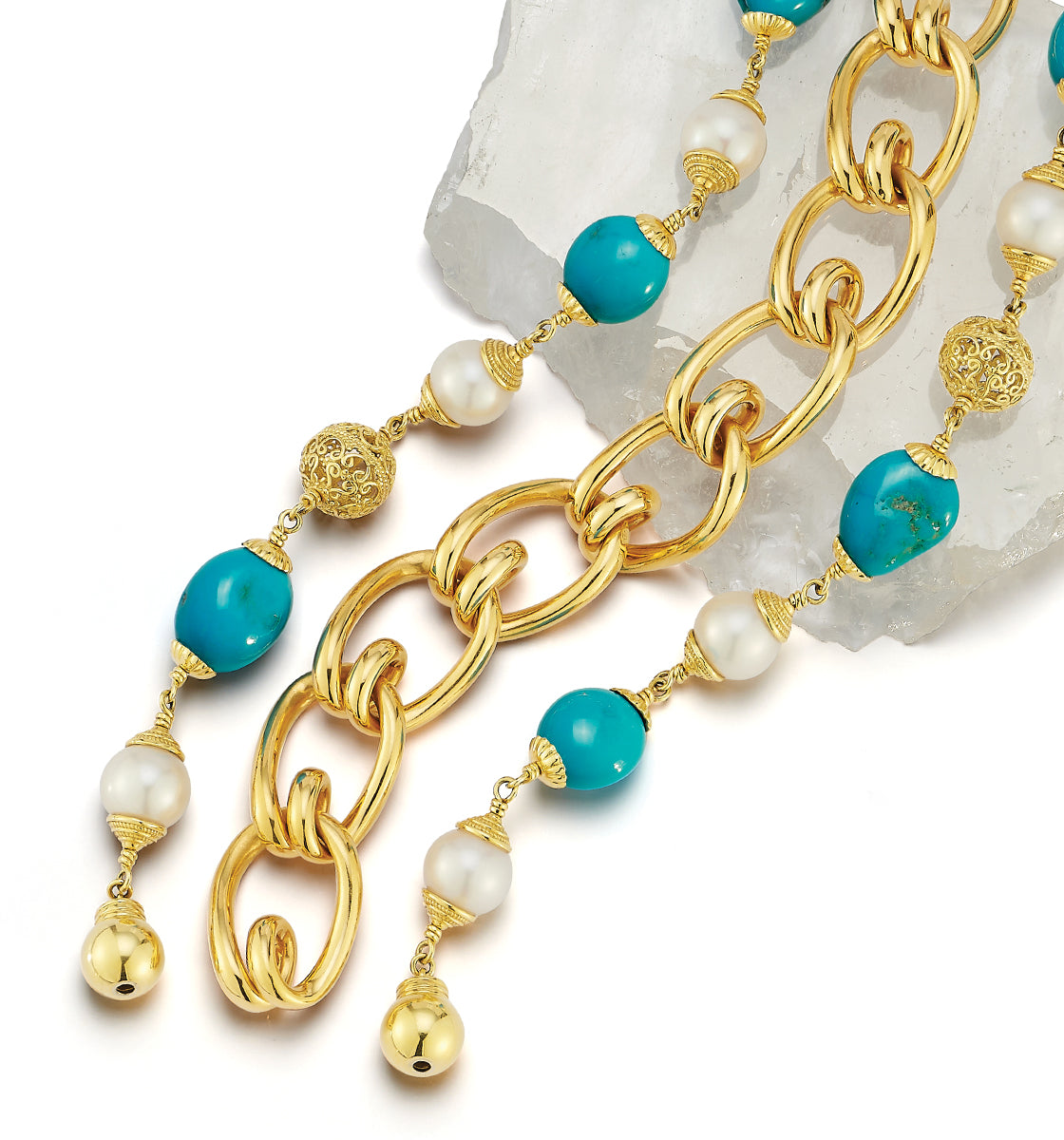 Multi Baroque Bracelet in Turquoise and Mousetrap Bracelet