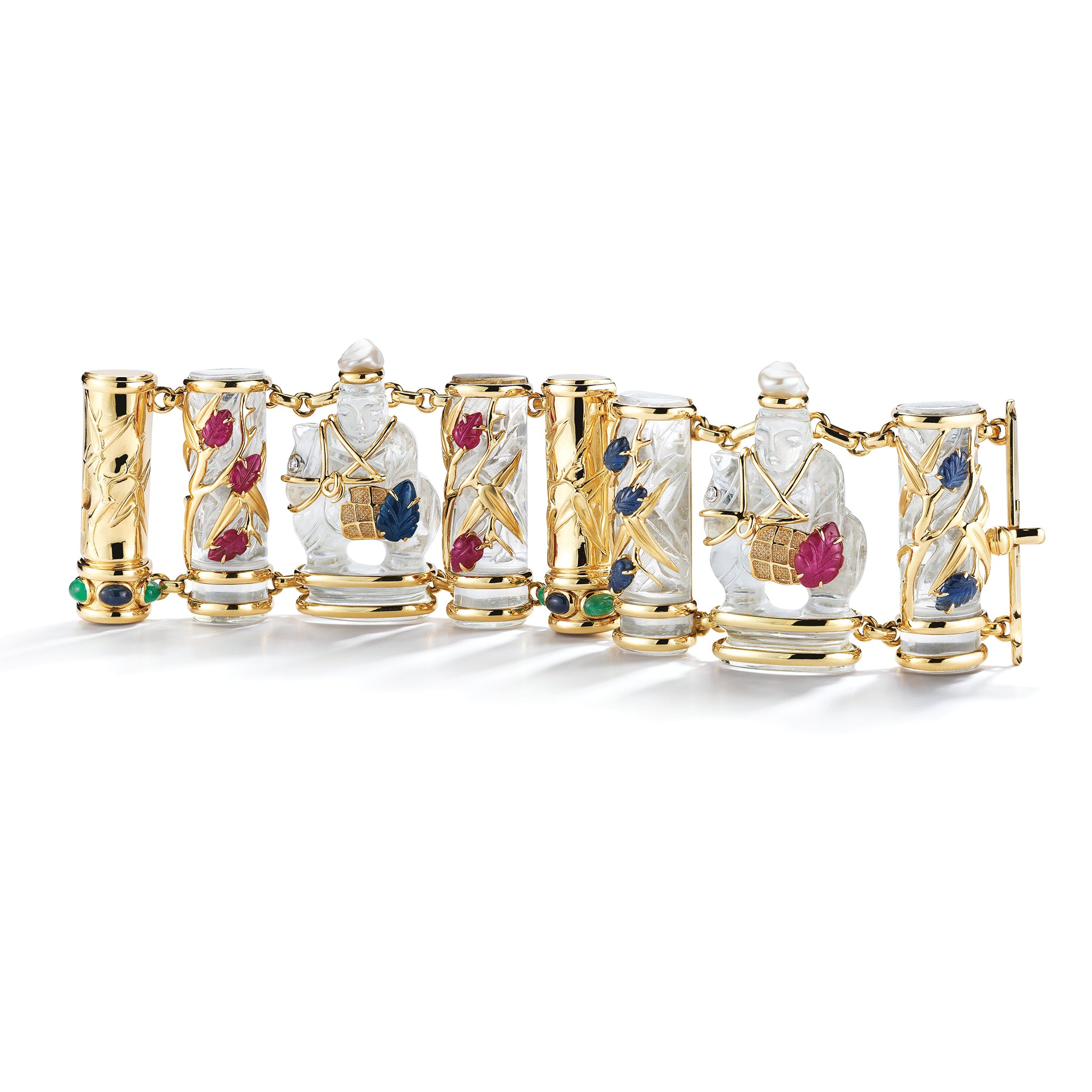 Chessman Bracelet in Crystal with Ruby Emeralds and Sapphires