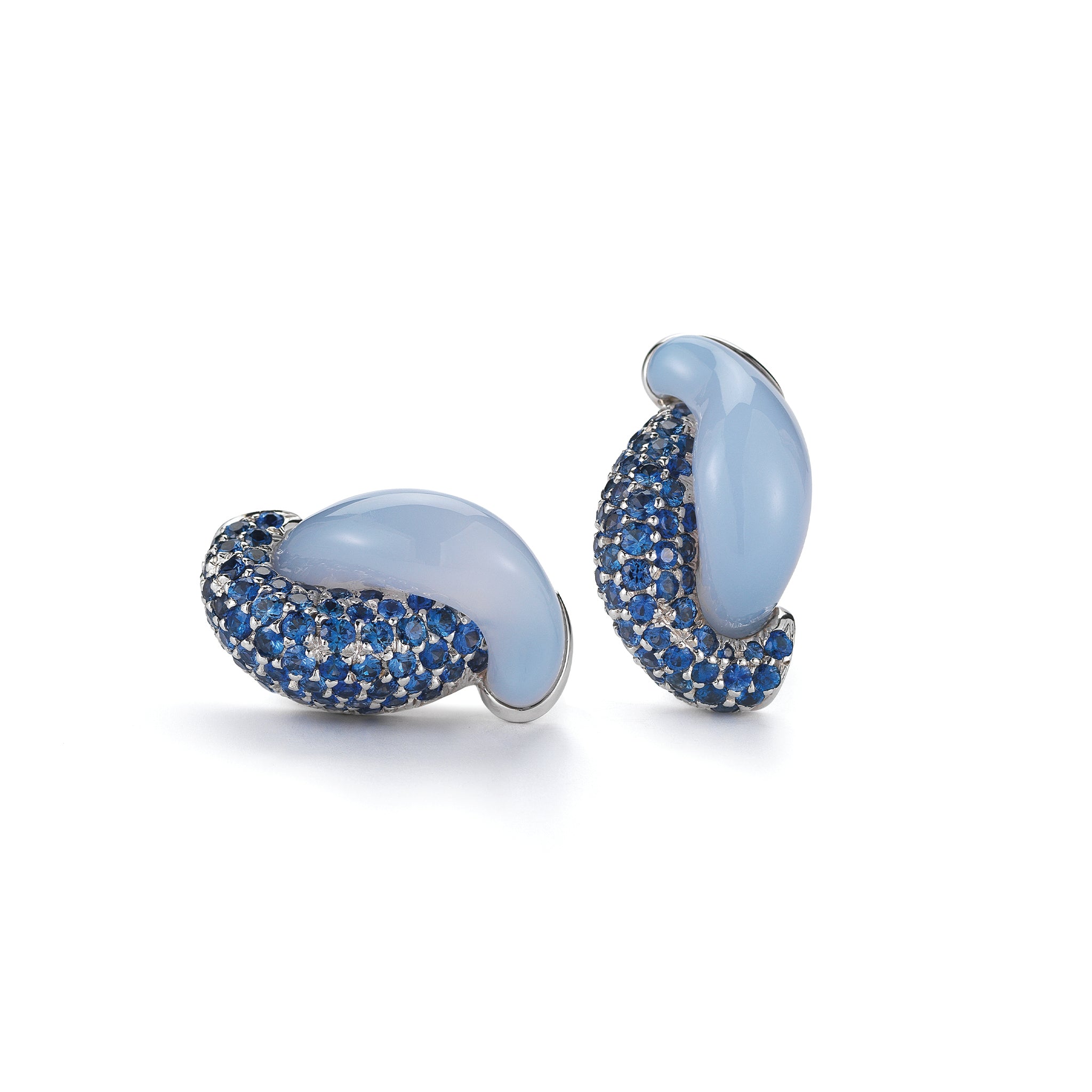 Half Link Earrings in Blue Chalcedony & Sapphire
