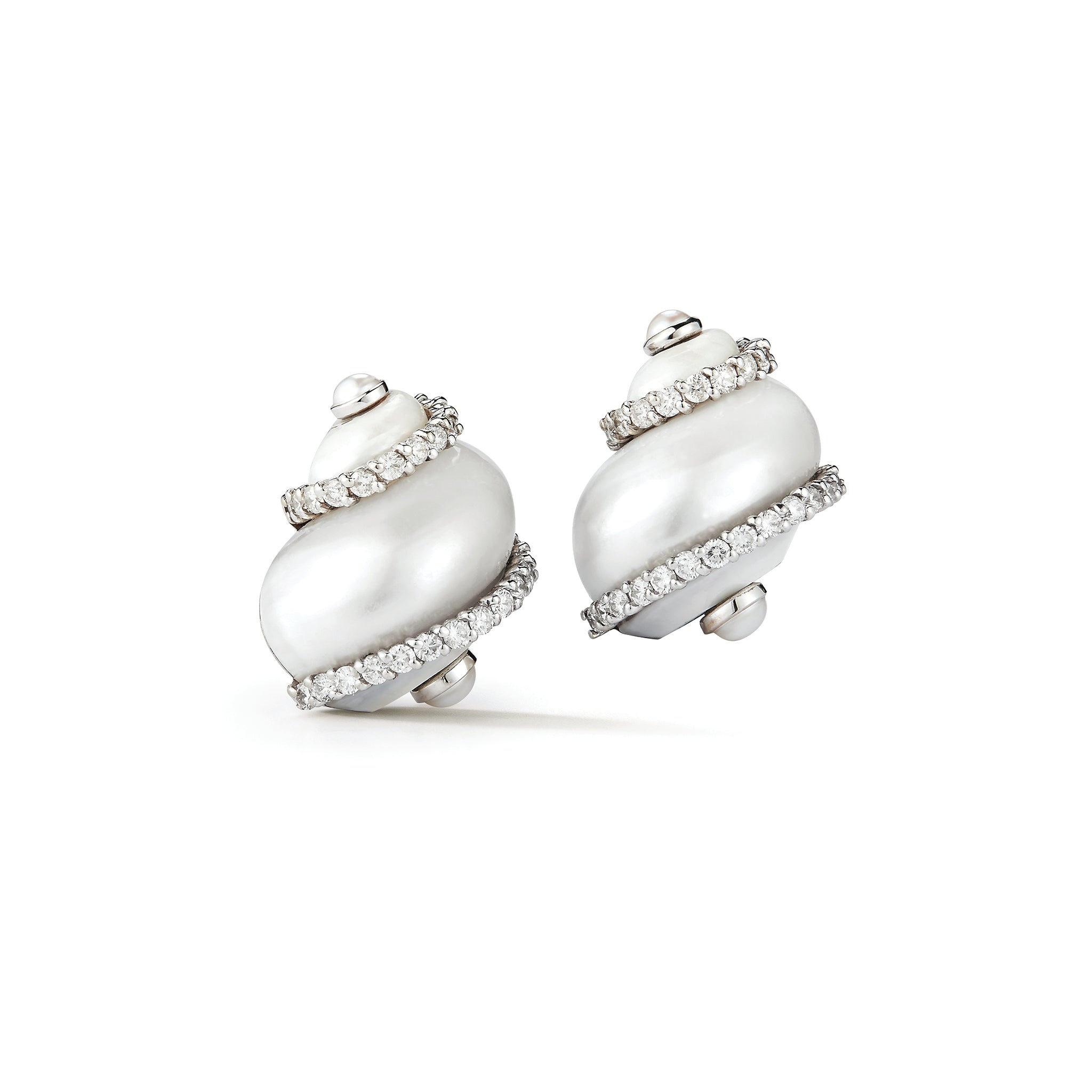 Turbo Shell Earrings in Pearl & Diamond Bands