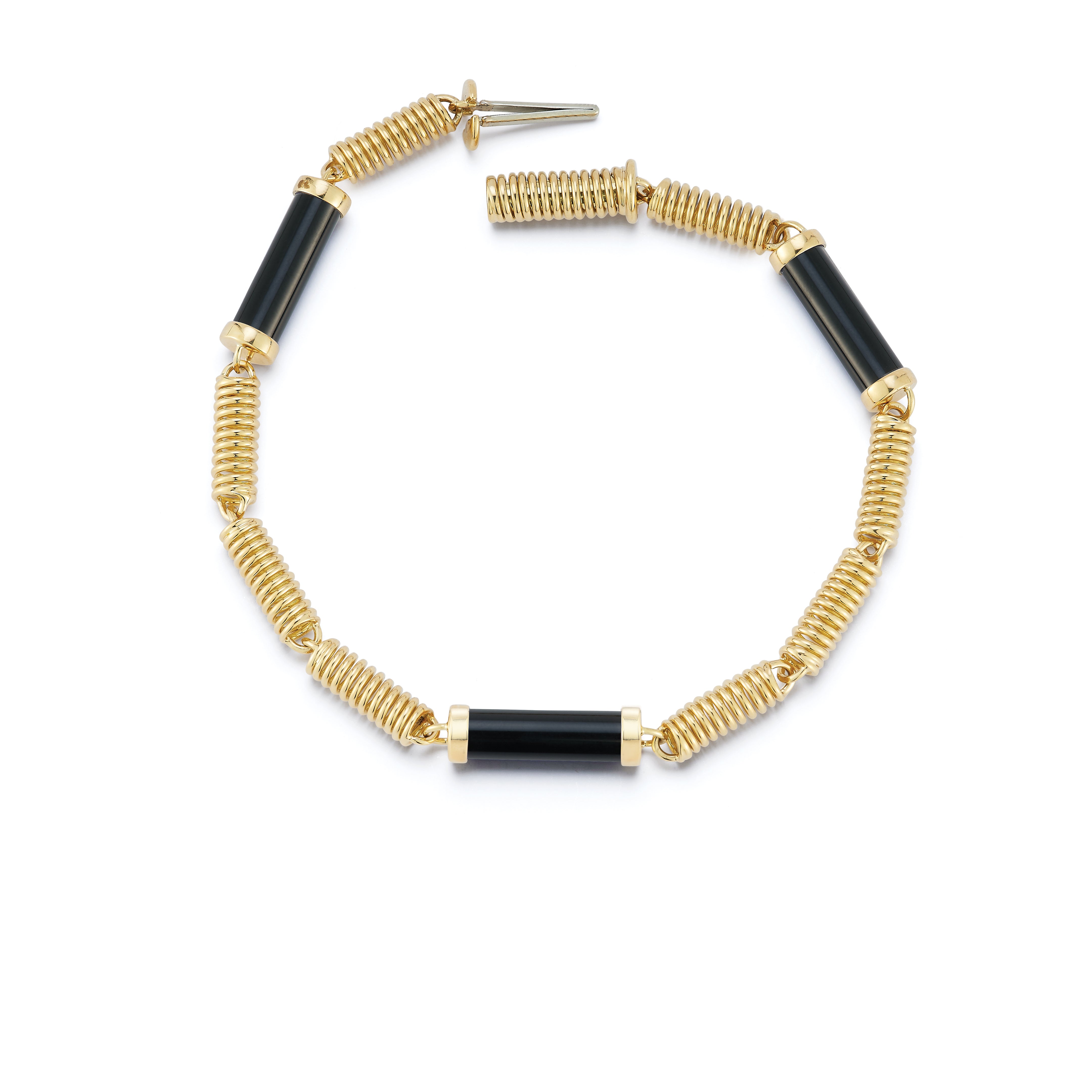 Small Black Onyx Verona Yellow Gold Bracelet Open