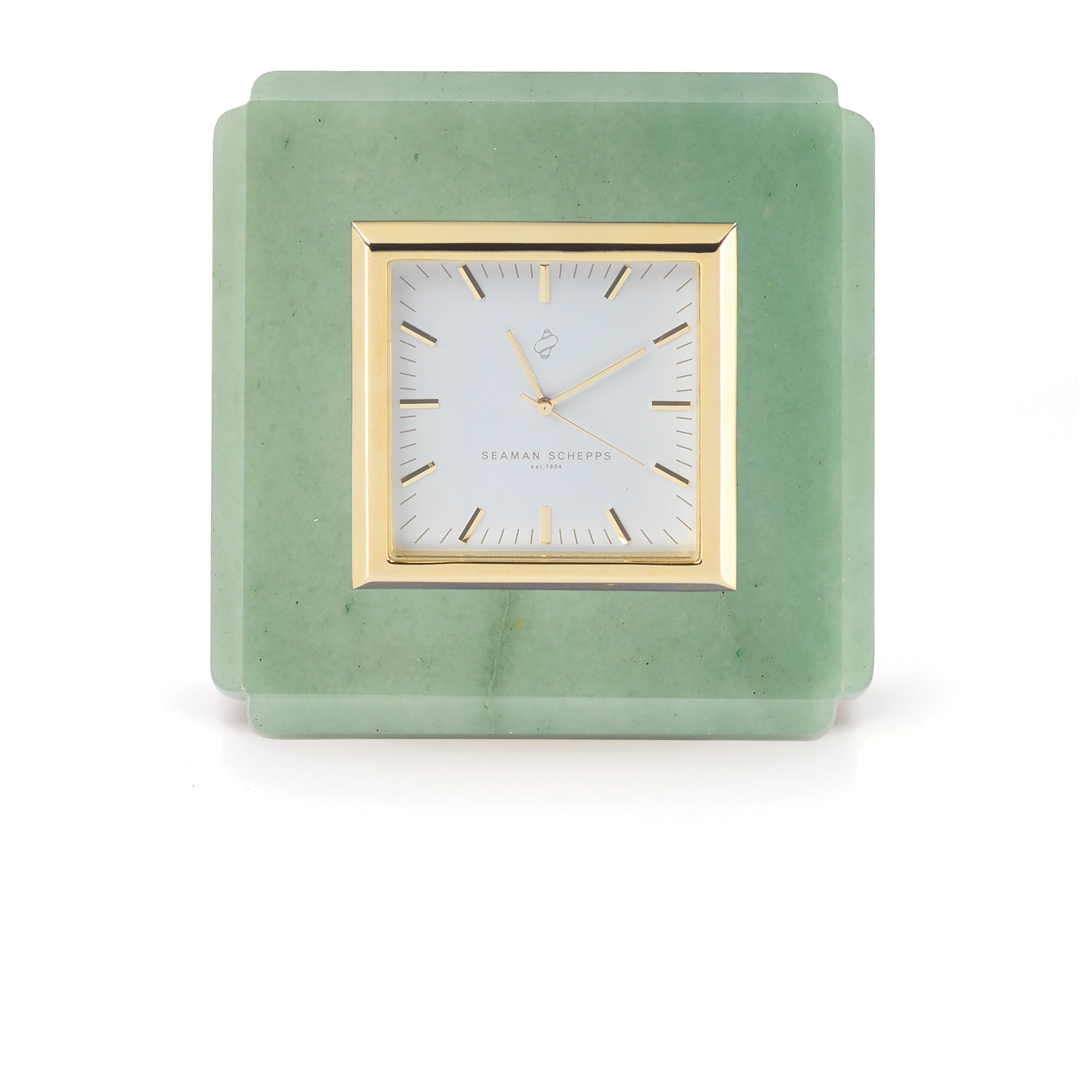 Square clock in Green Aventurine with Yellow Face