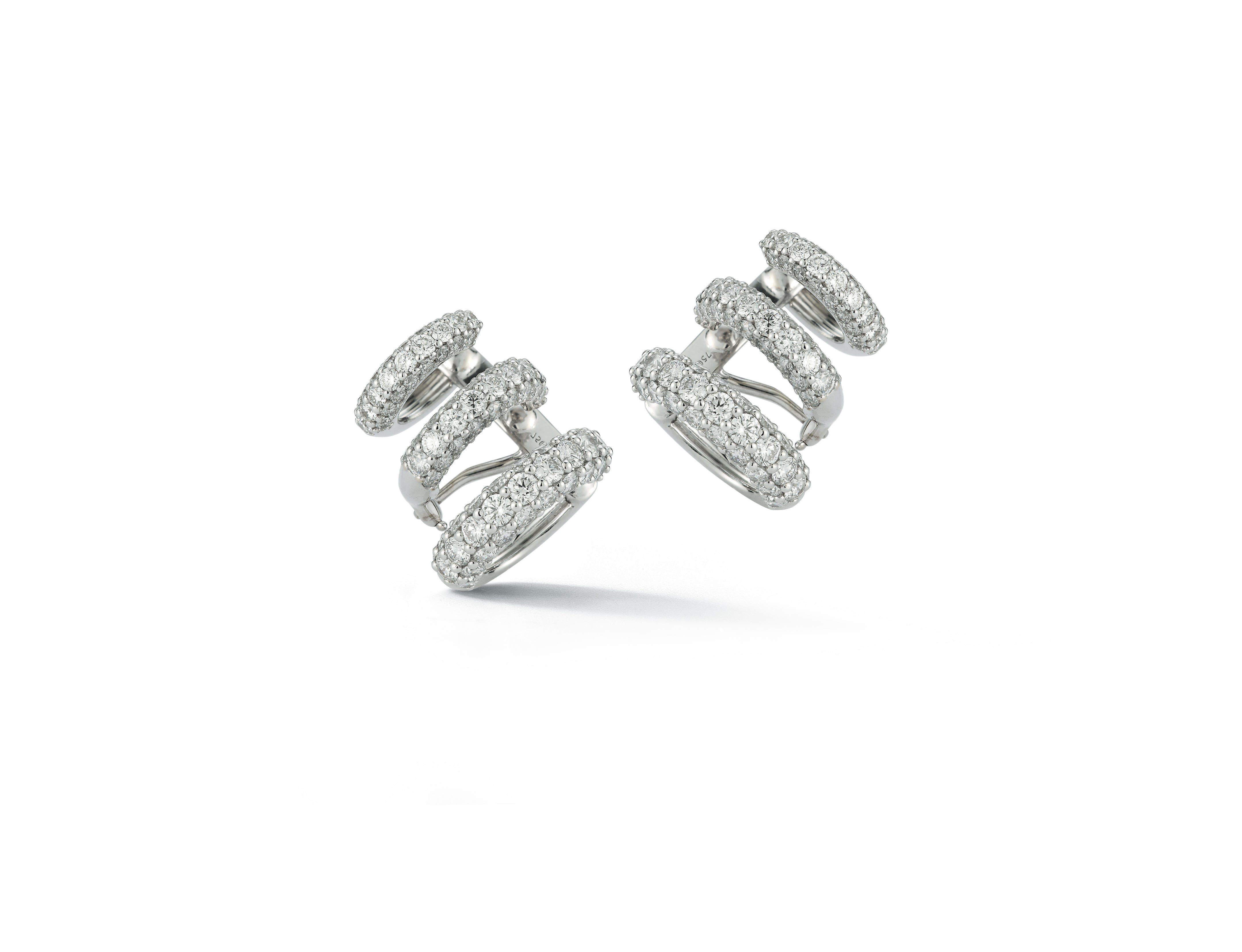 Silver Diamond Triple 2024 Hoop Earrings