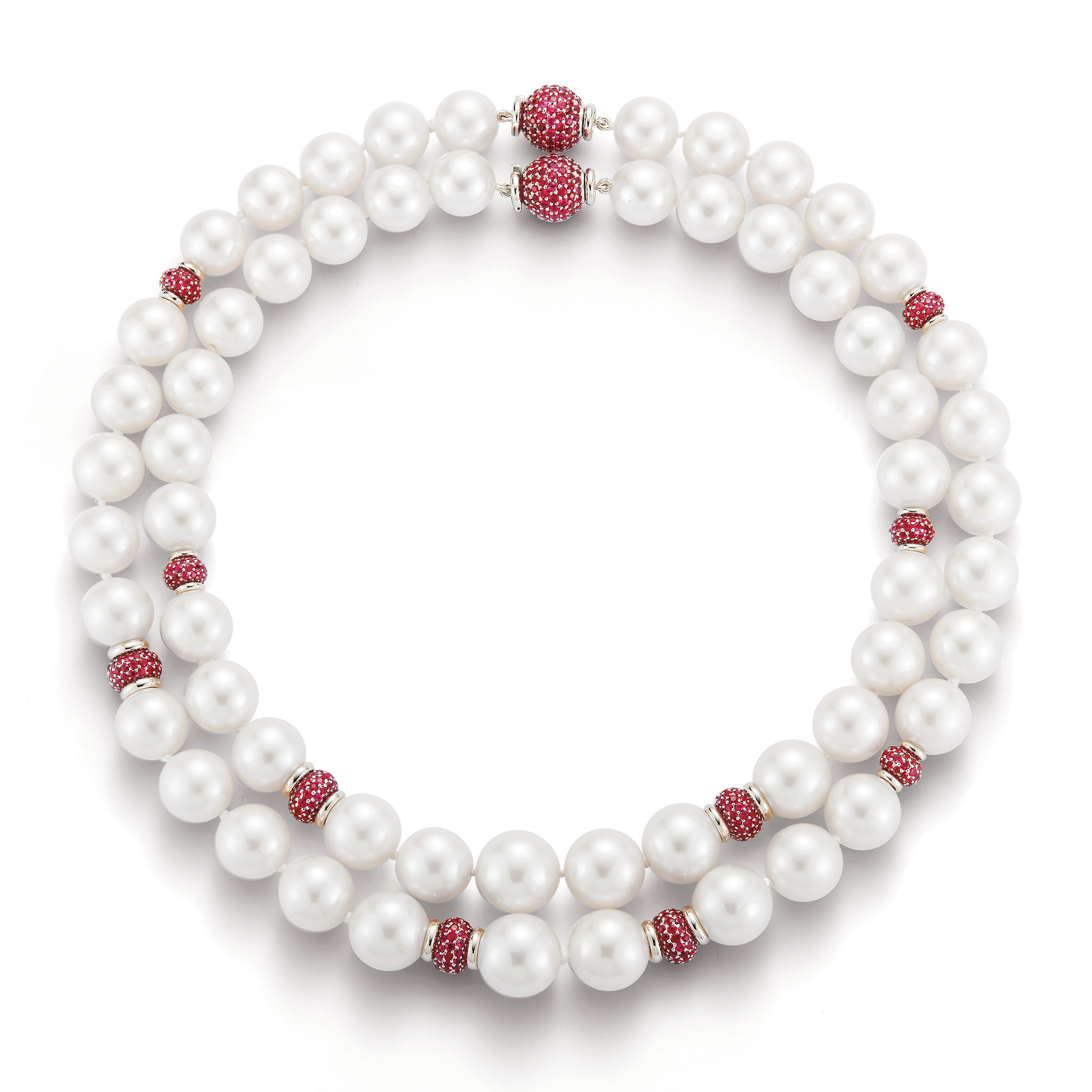 Juno Pearl Necklaces with Pave Ruby