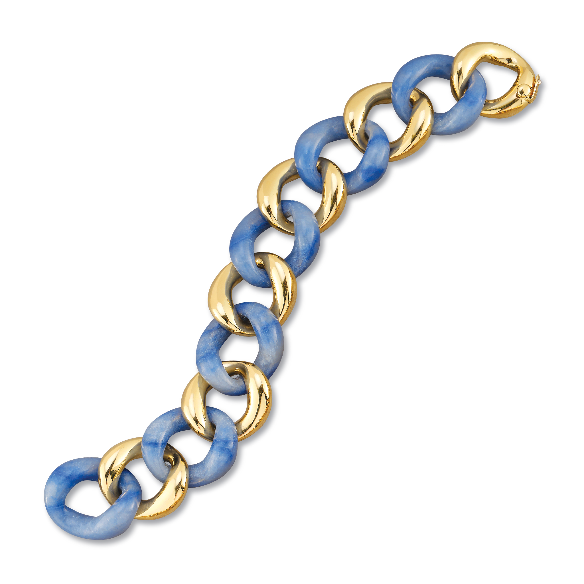 Medium Blue Aventurine Link Bracelet in Yellow Gold