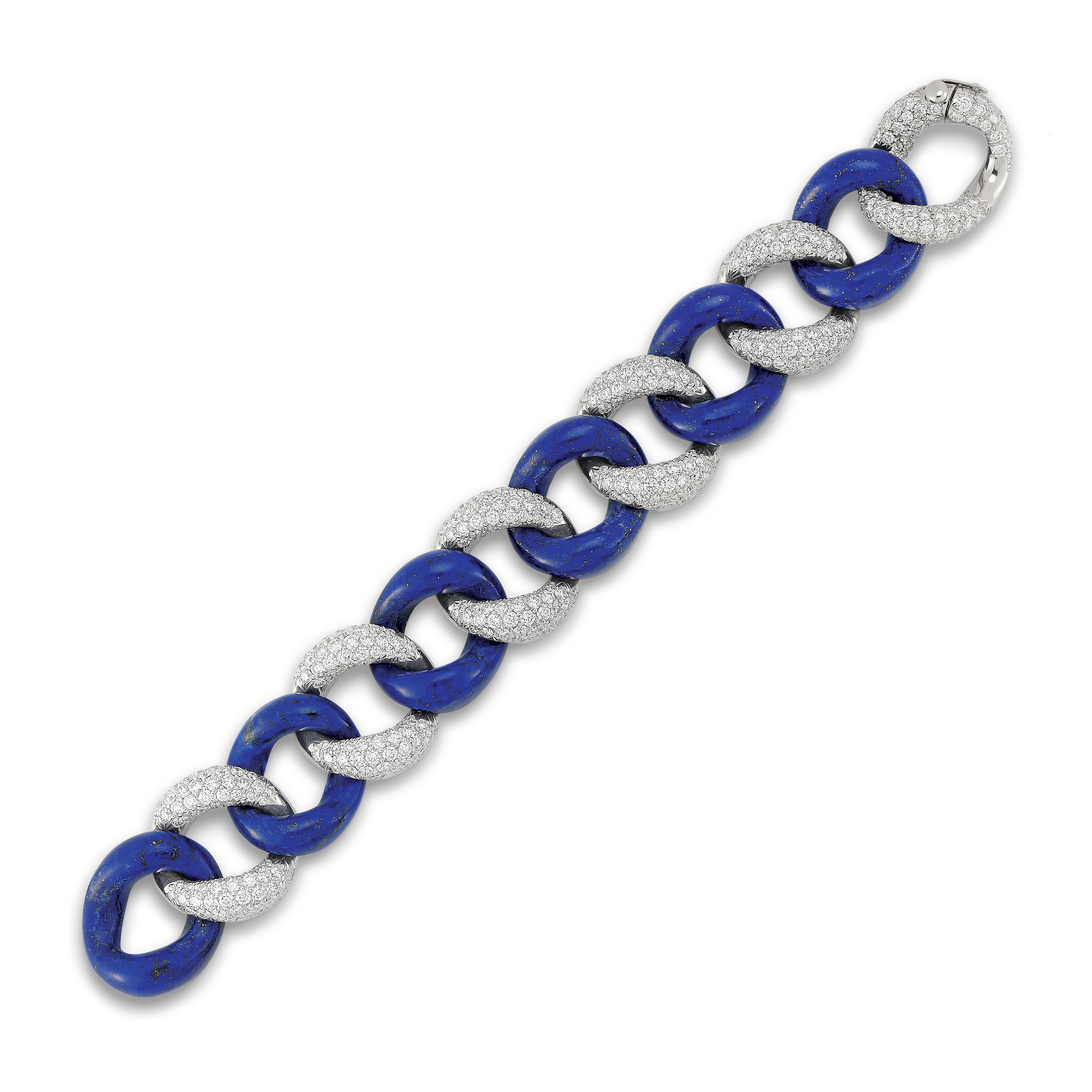 Classic Medium Link Bracelet in Lapis & Pave Diamond