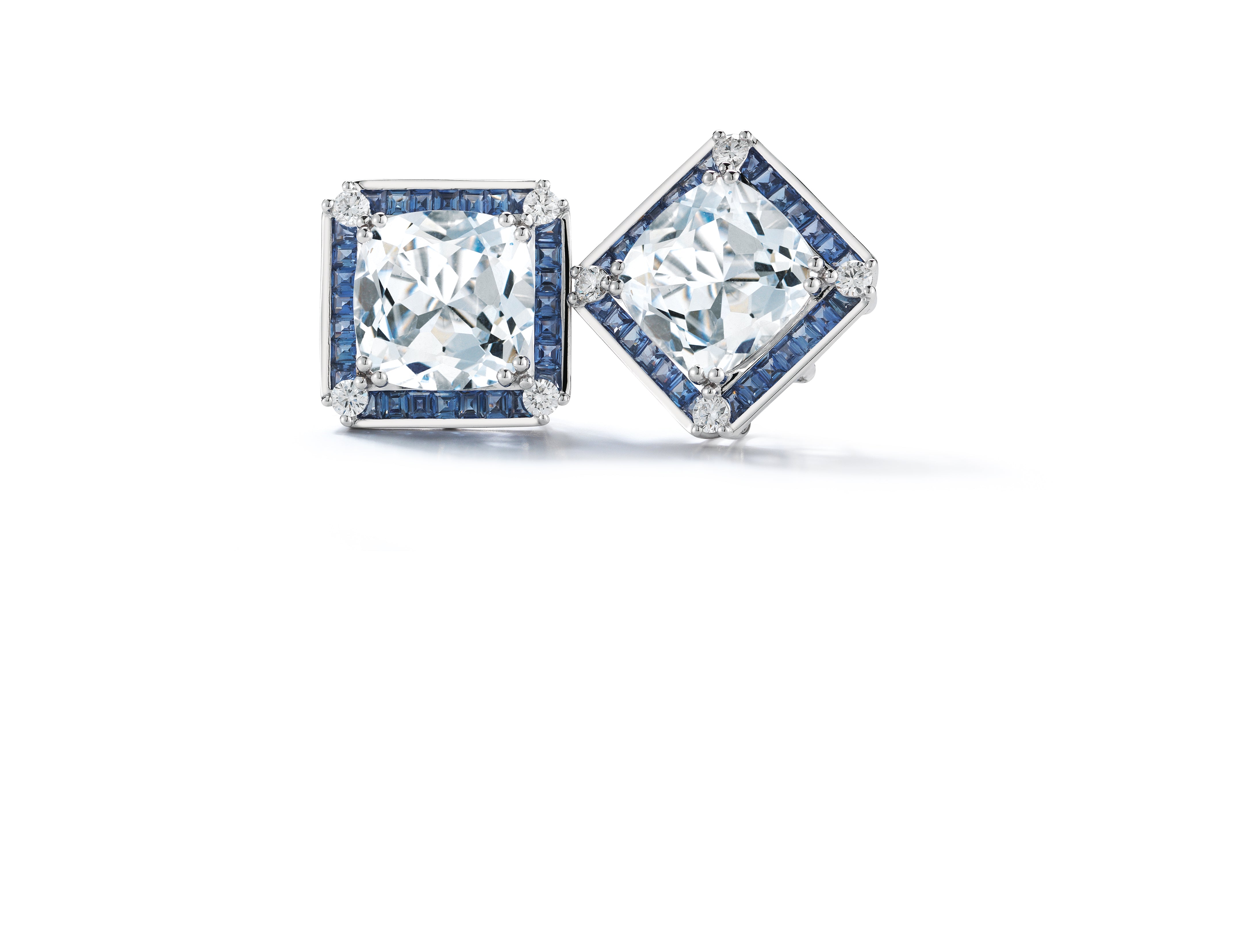 Carré Earrings in Crystal, Sapphire & Diamond