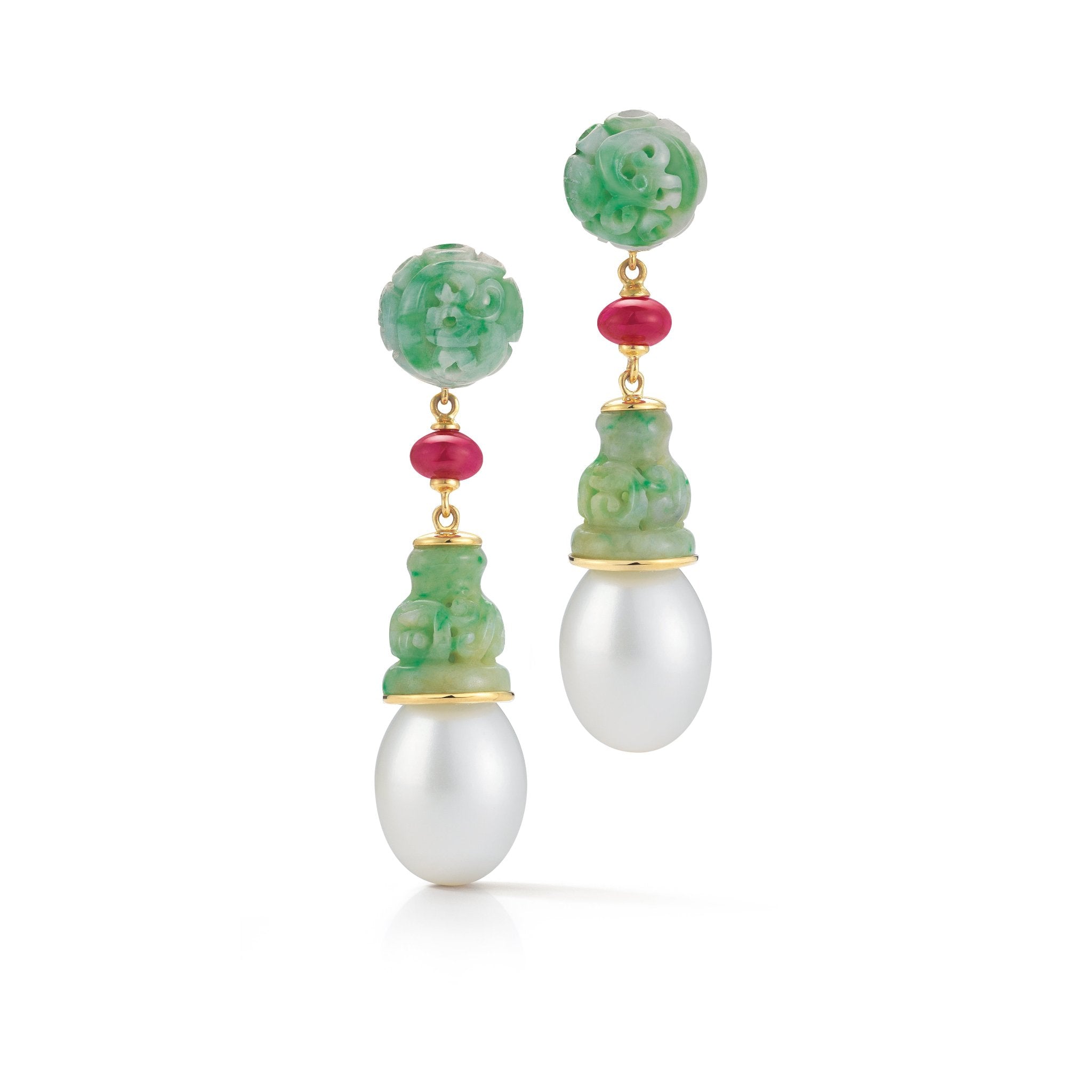 Canton Drop earrings in jade ruby and pearl