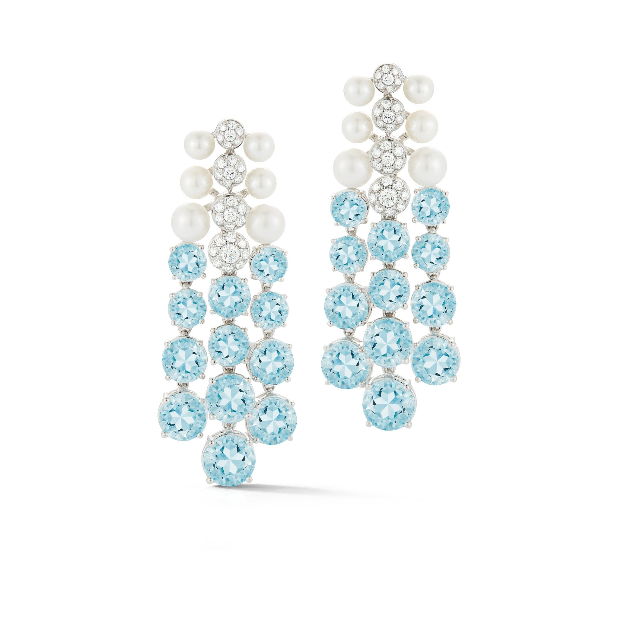 Cascade Earrings in Blue Topaz Pearl and Diamond