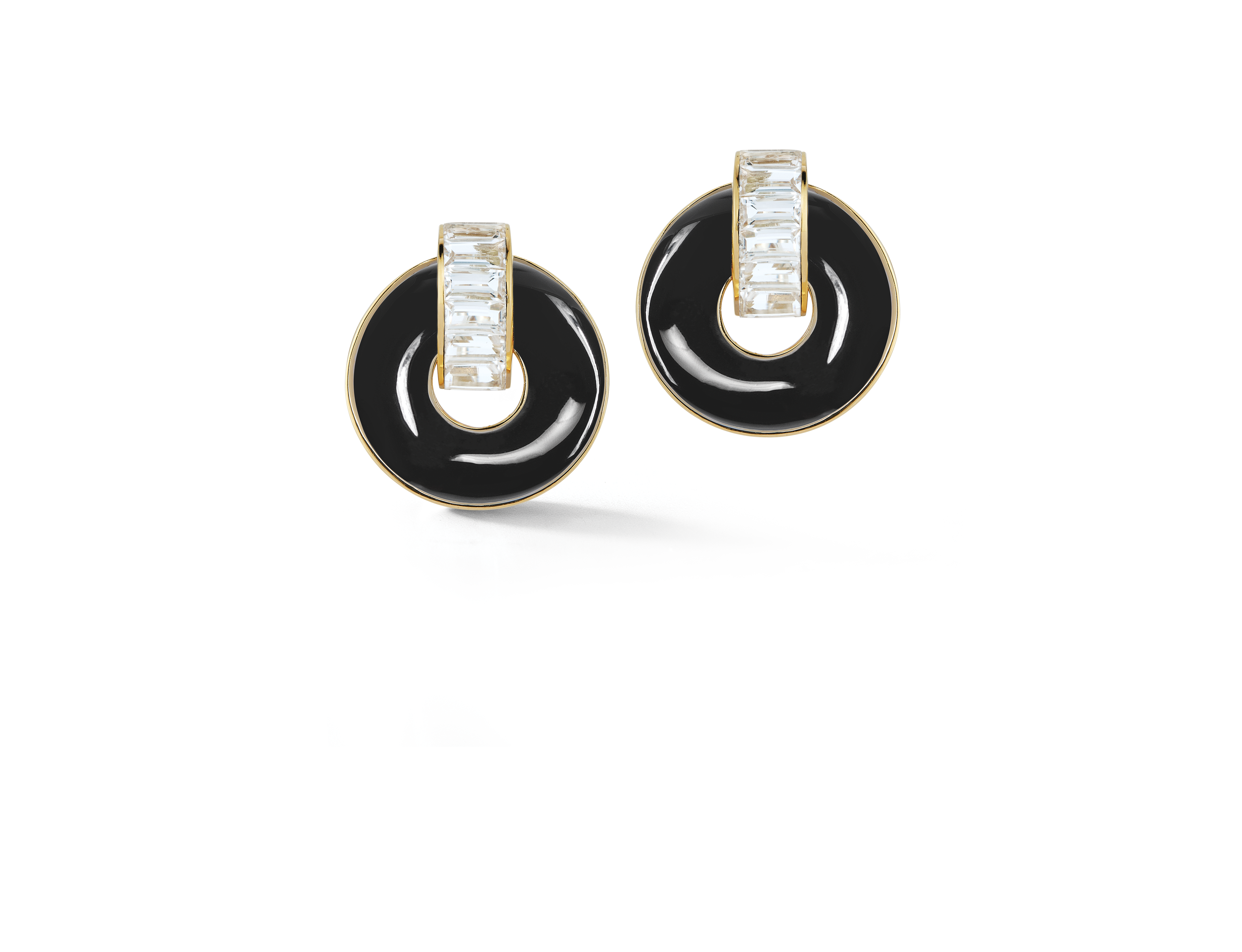 Giro Earrings in White Topaz, Black Onyx