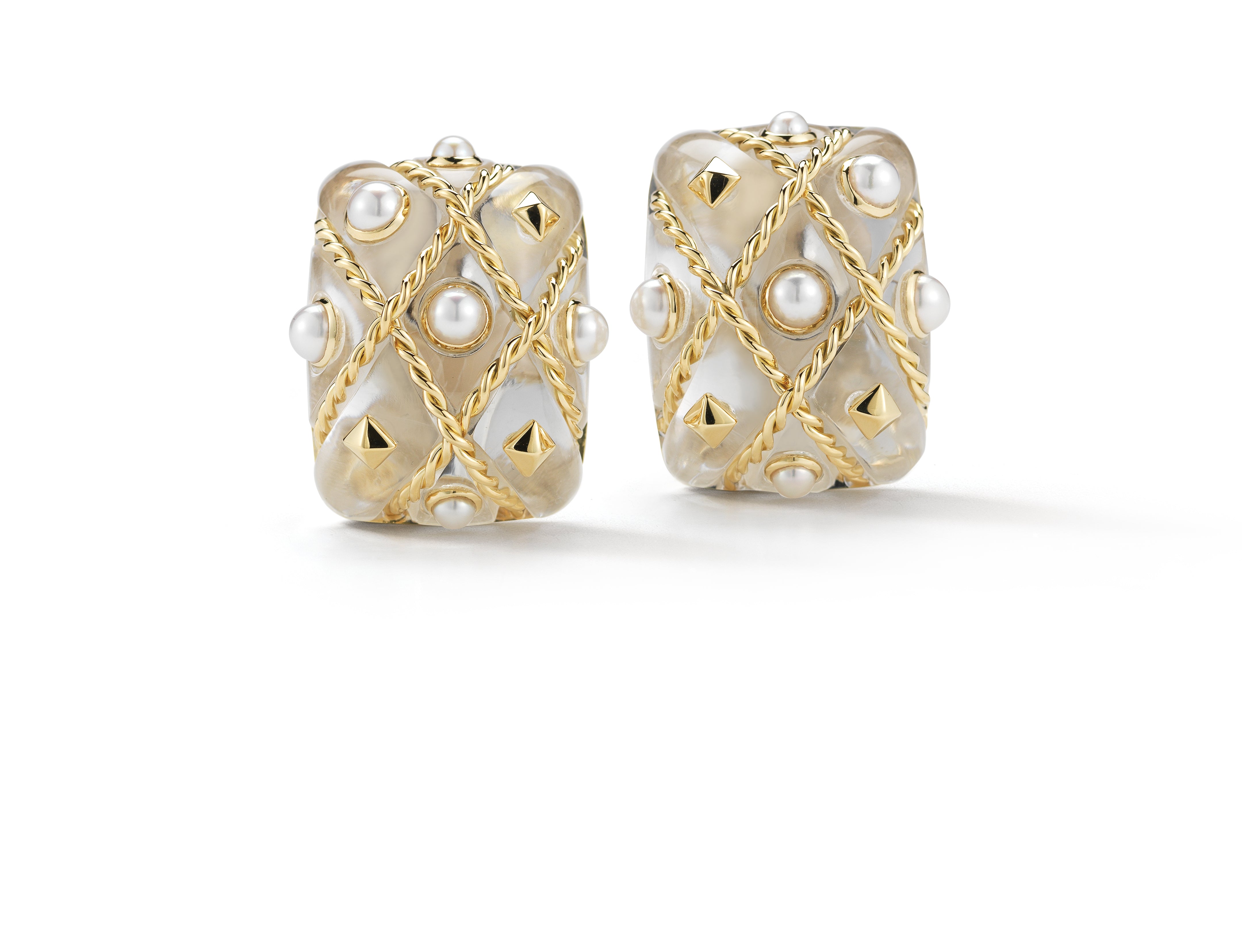 Cage Earrings in Crystal & Pearl