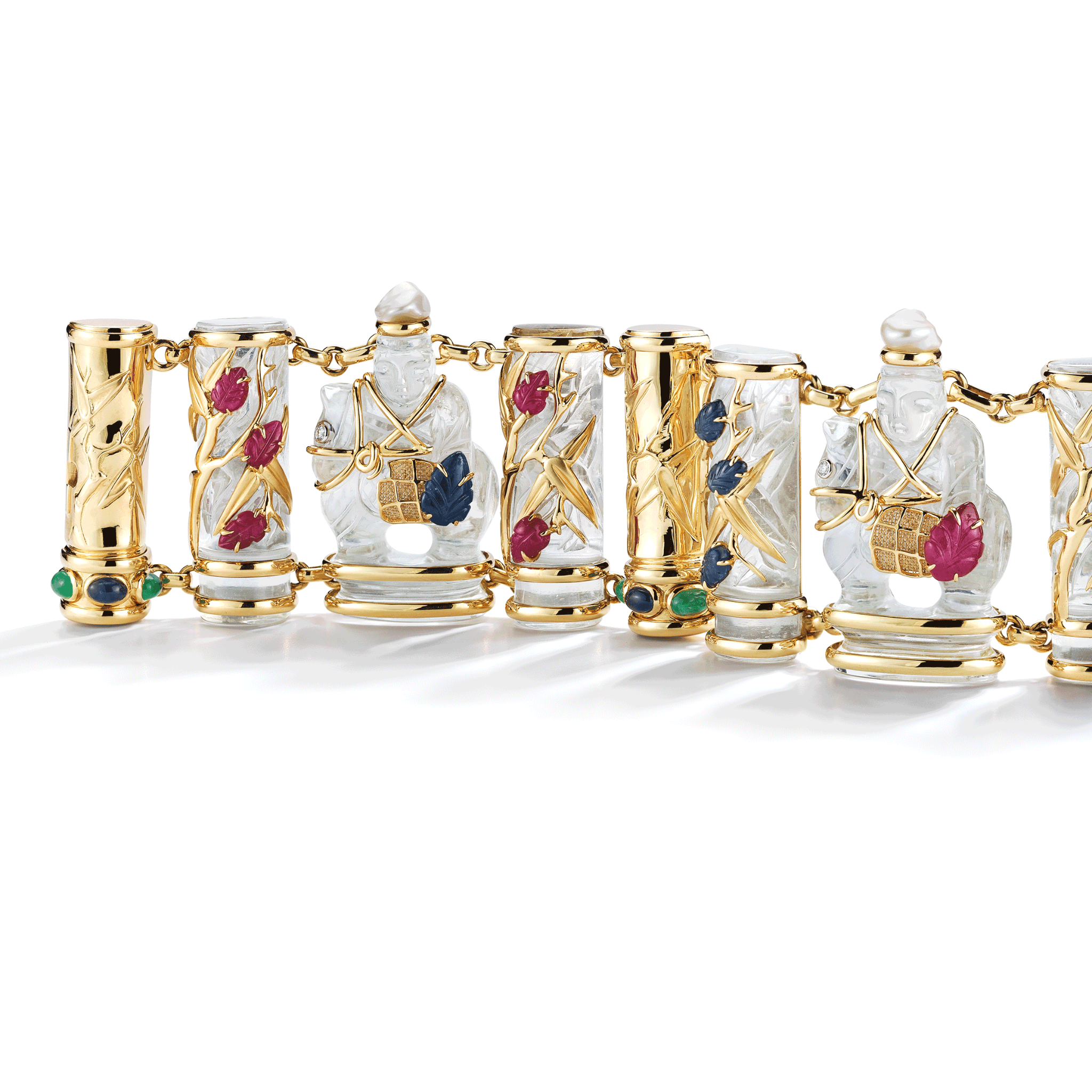 Chessman Bracelet in Crystal with Ruby Emeralds and Sapphires