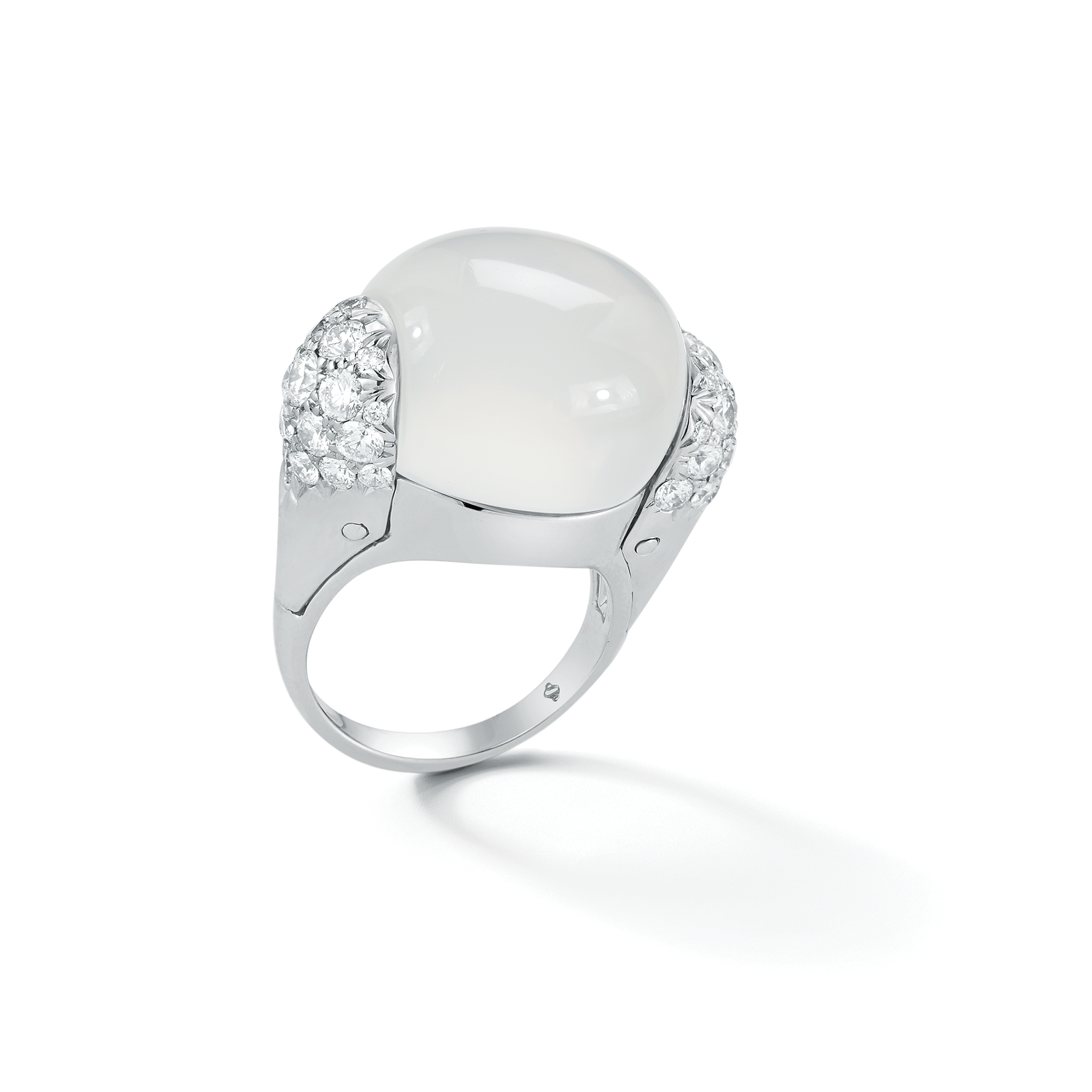 Golf Ball Ring in White Quartz & Diamond