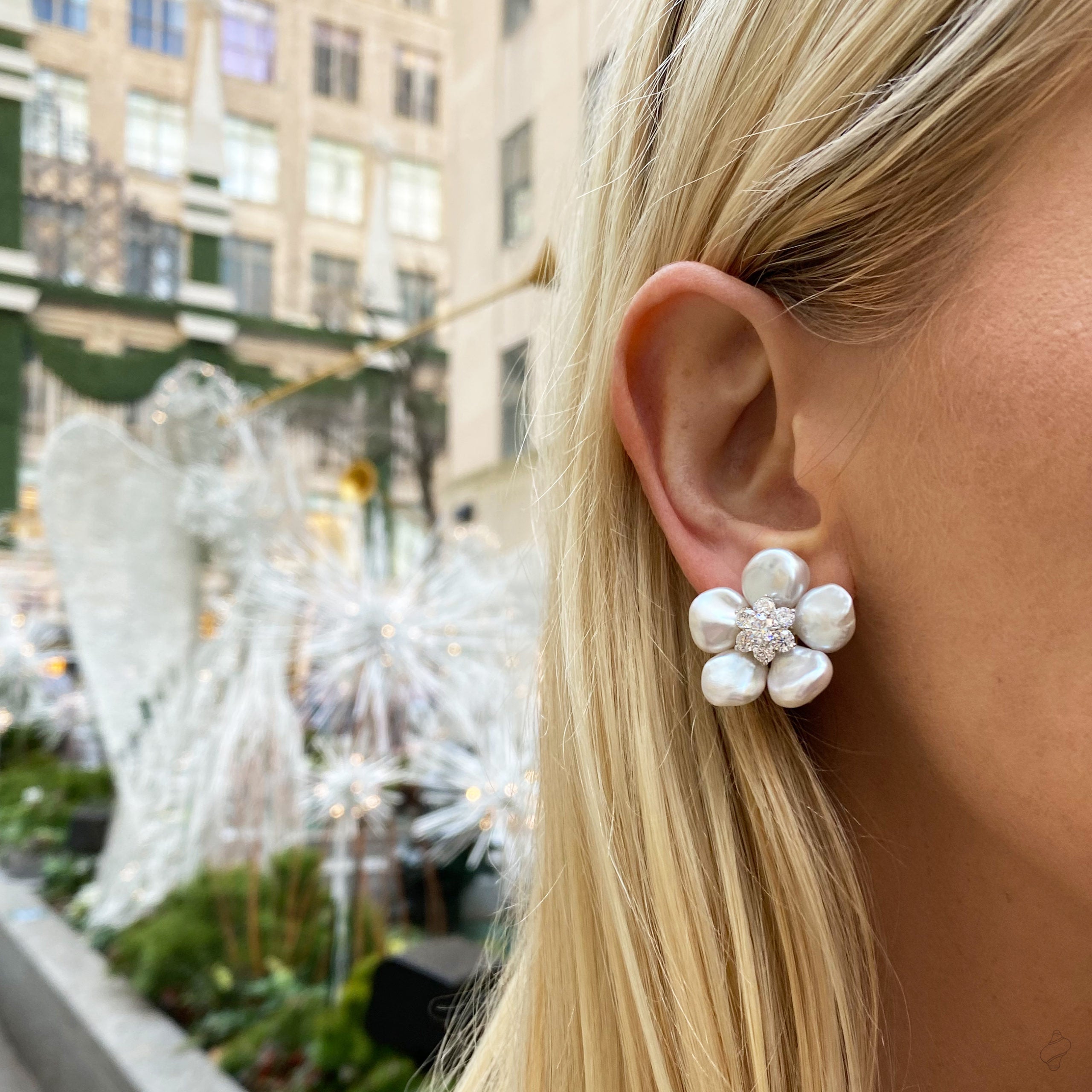 Pearl Petal Earrings in Diamond
