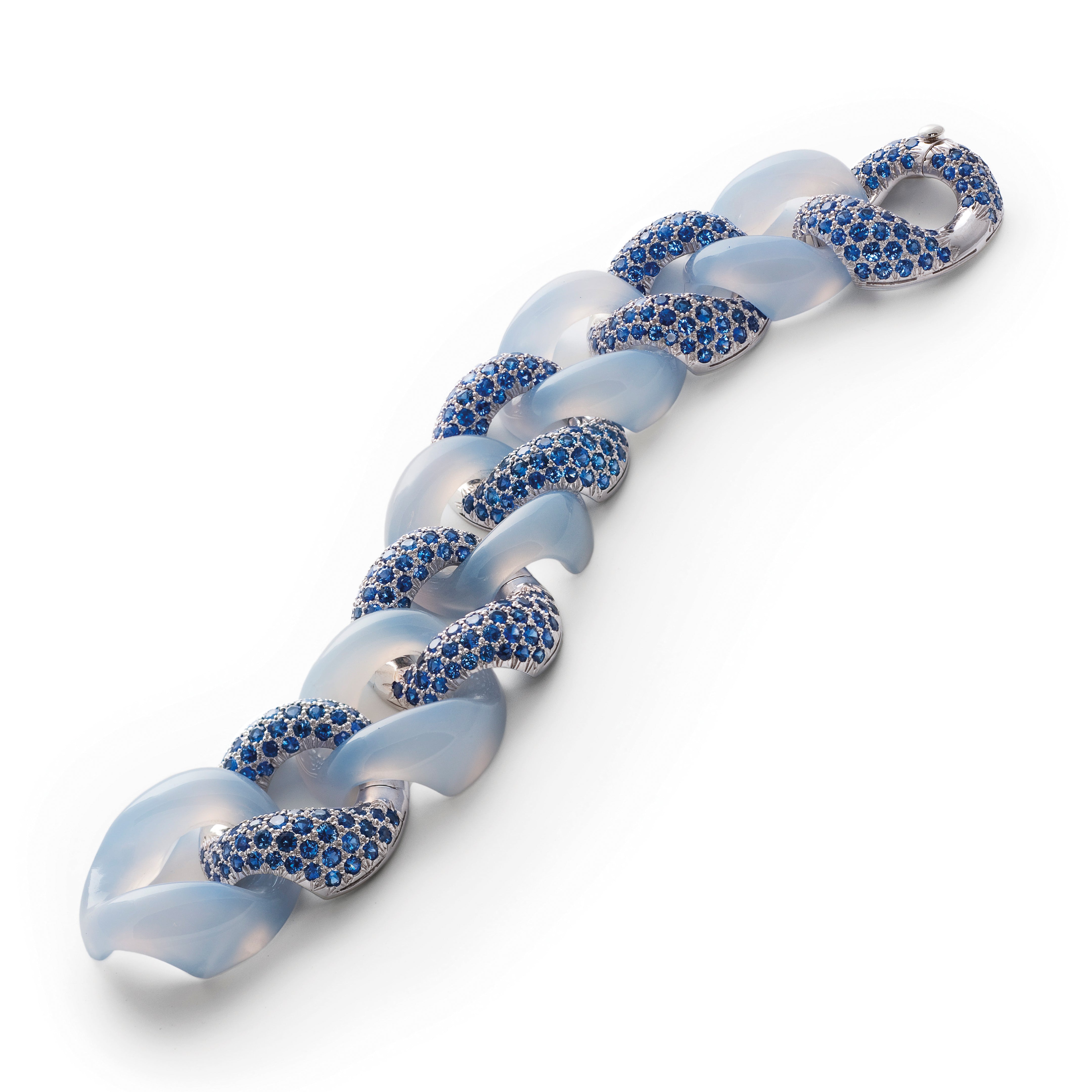 Classic Large Link Bracelet in Blue Chalcedony & Sapphire