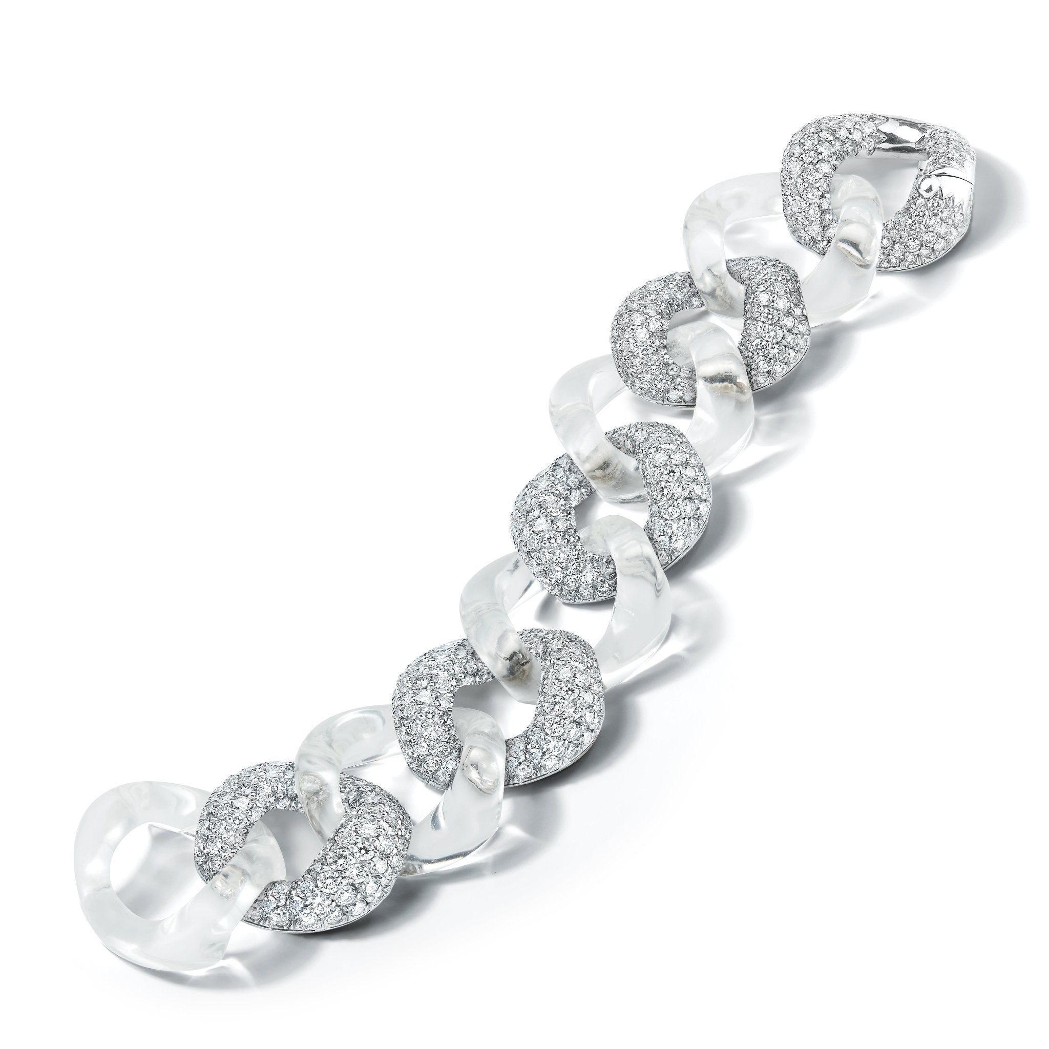 Large Crystal and Diamond Link Bracelet in White Gold