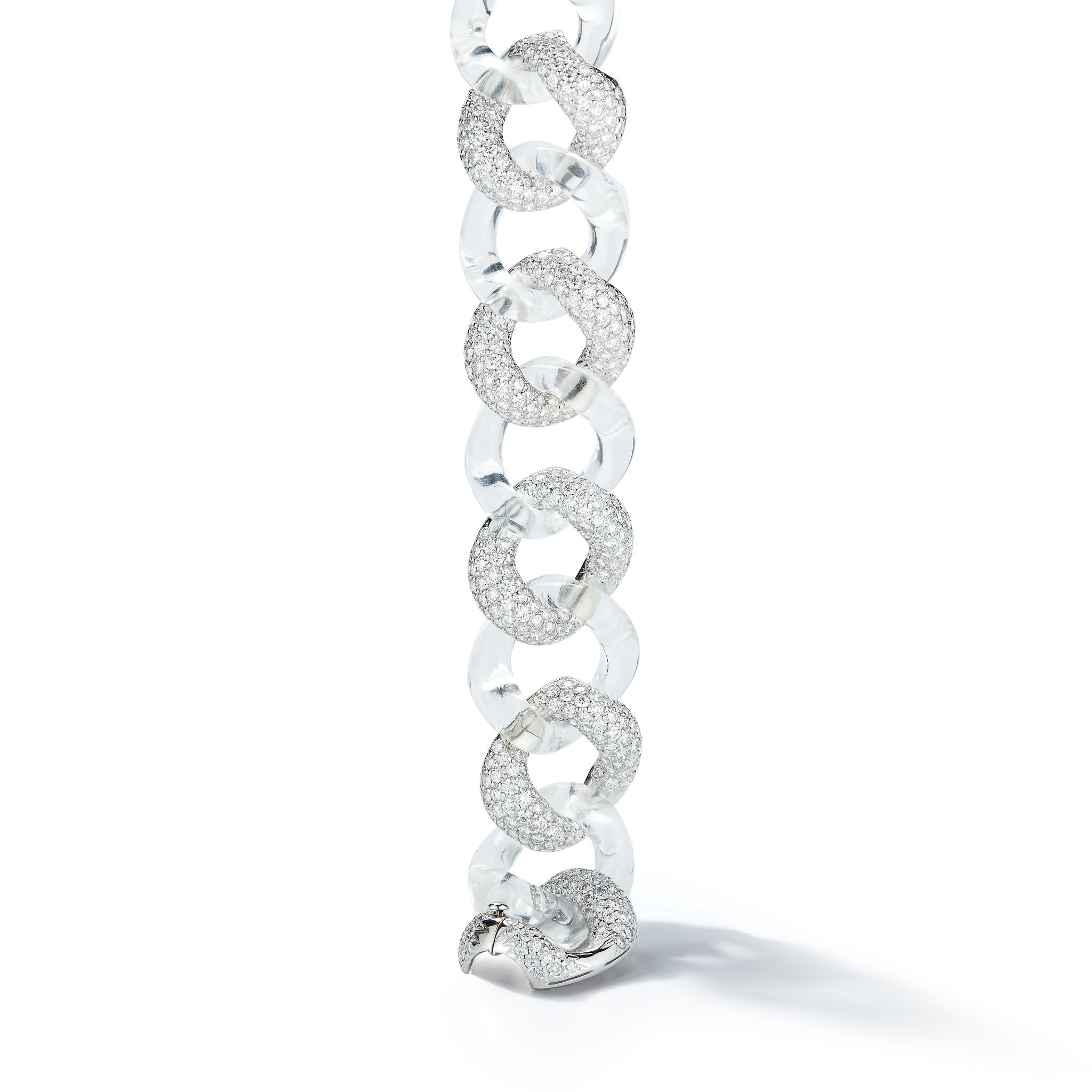 Large Crystal and Diamond Link Bracelet in White Gold