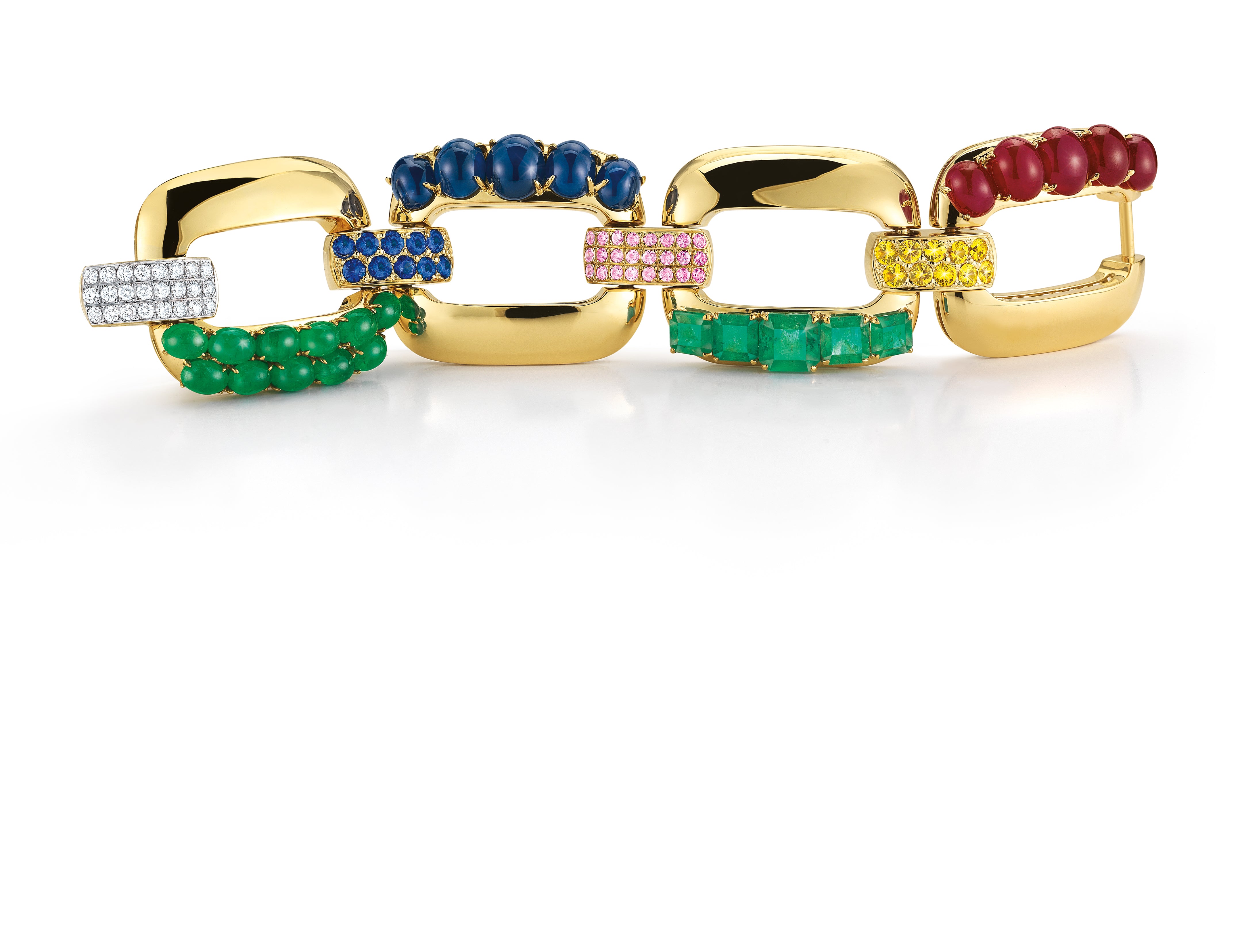Four Link Bracelet in Ruby, Emerald & Sapphire