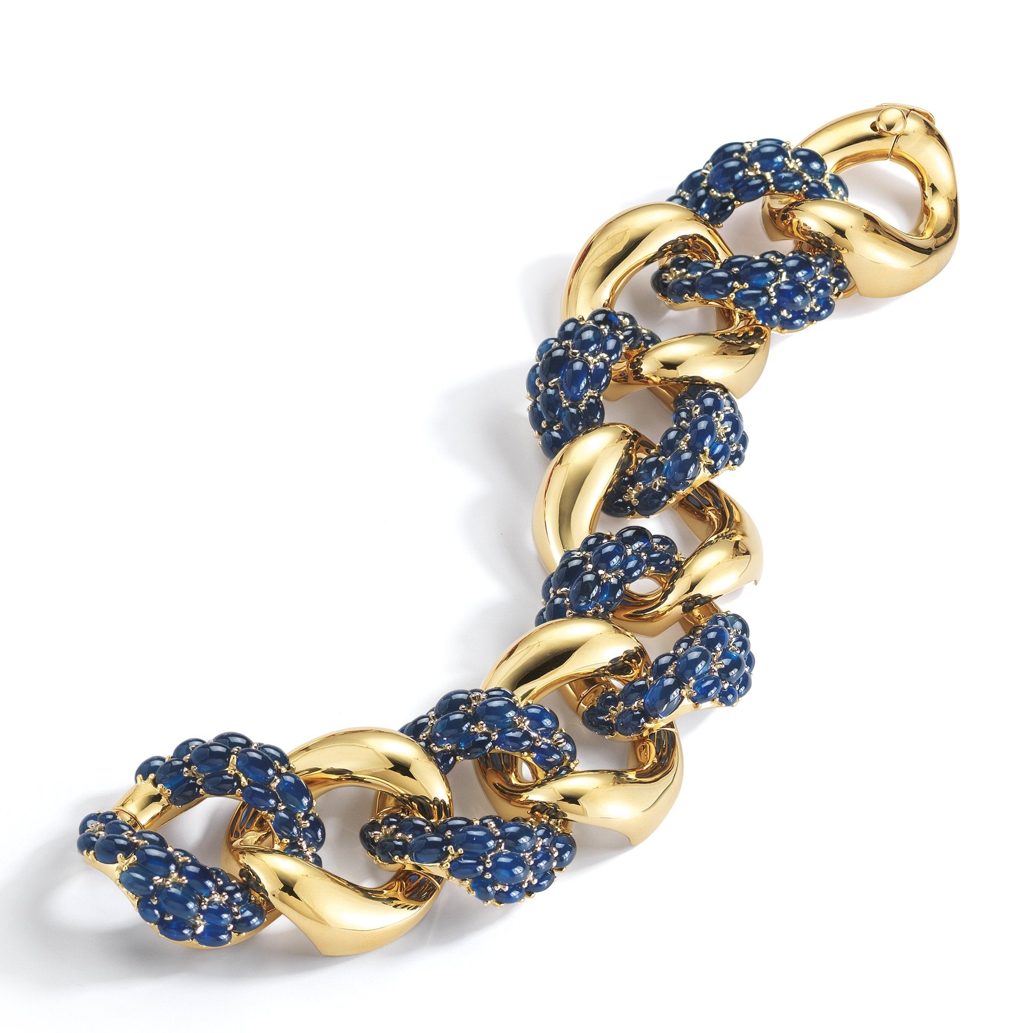 Large Cabochon Sapphire Link Bracelet in Yellow Gold