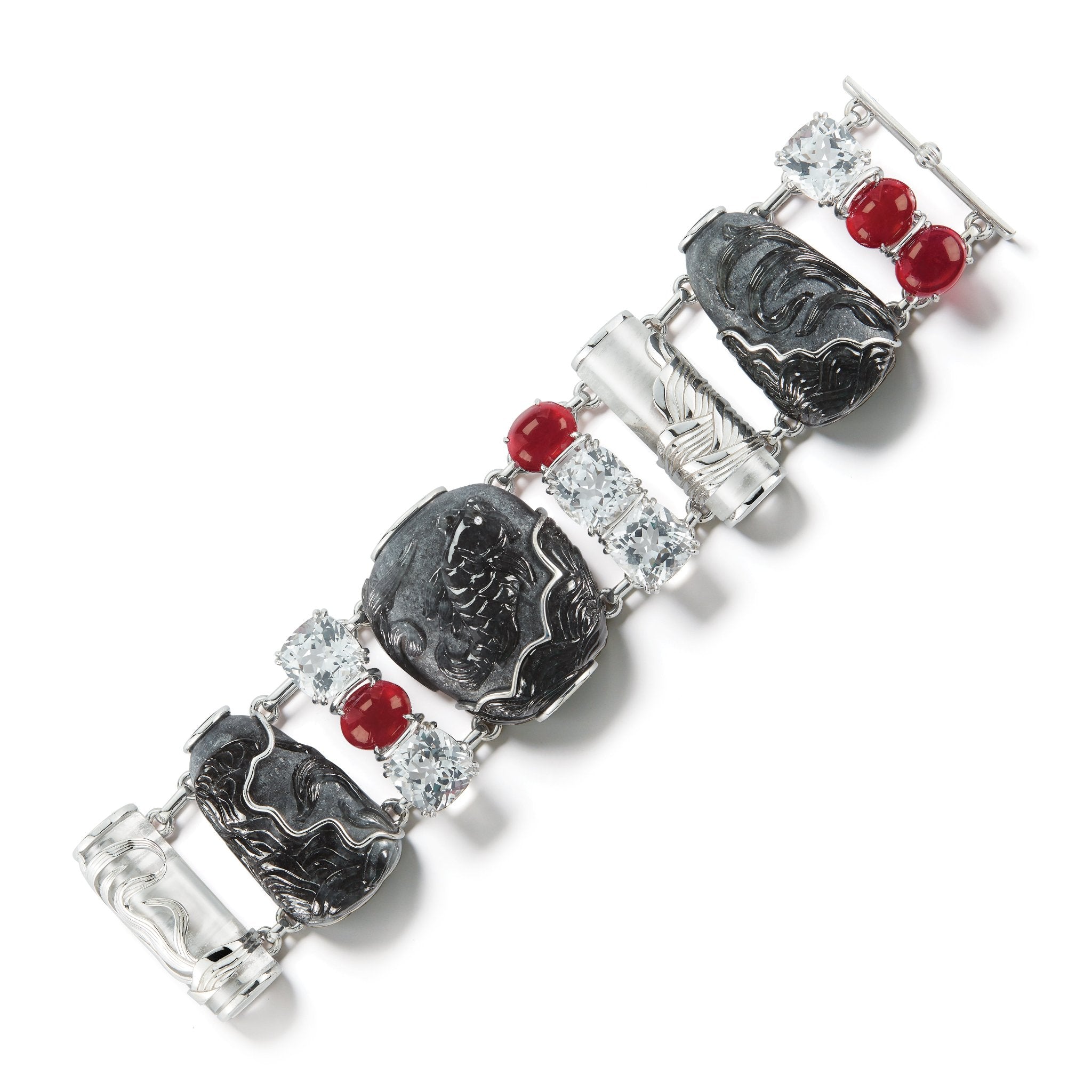 Snuff Bottle Bracelet in Black Jade crystal and ruby