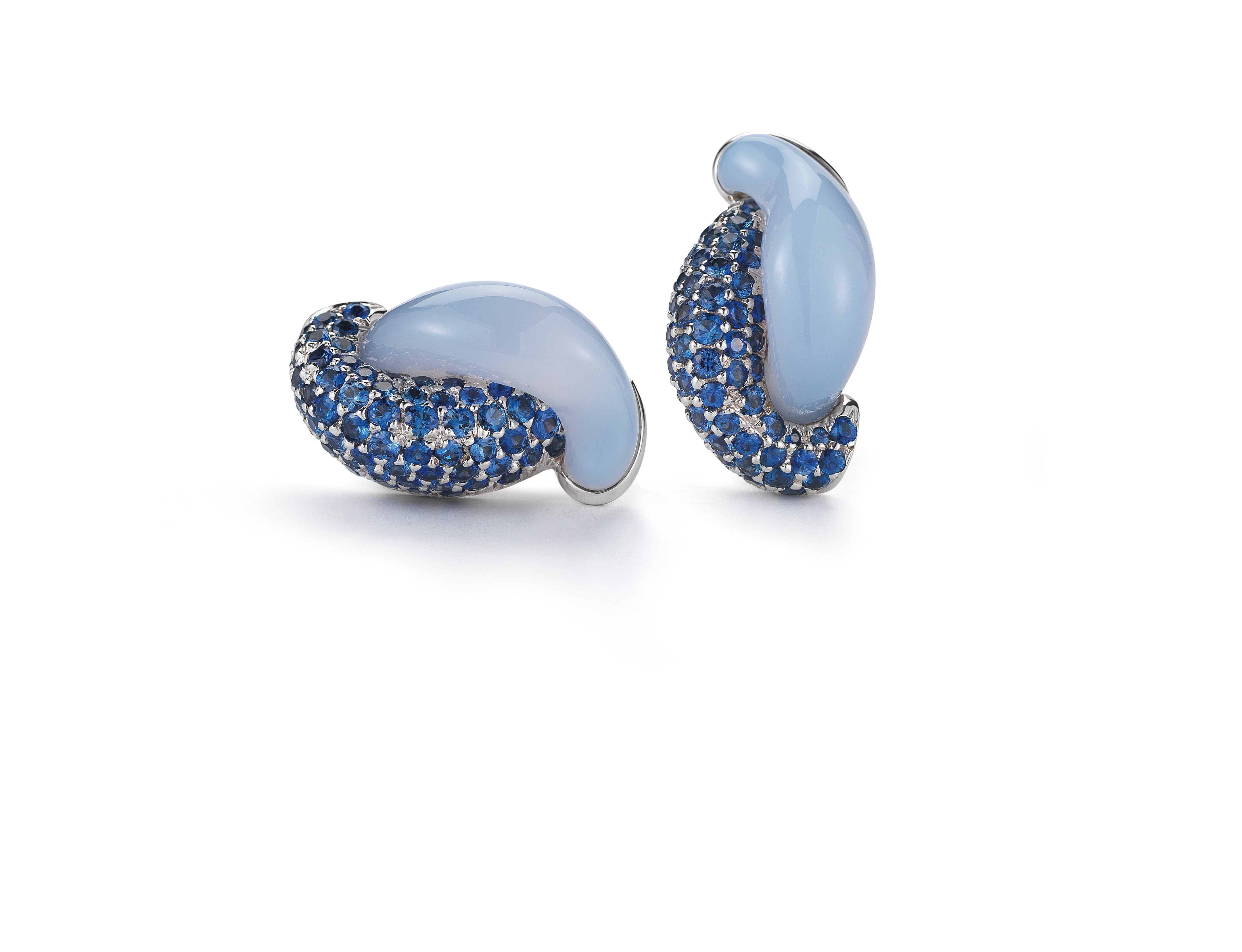 Half Link Earrings in Blue Chalcedony & Sapphire