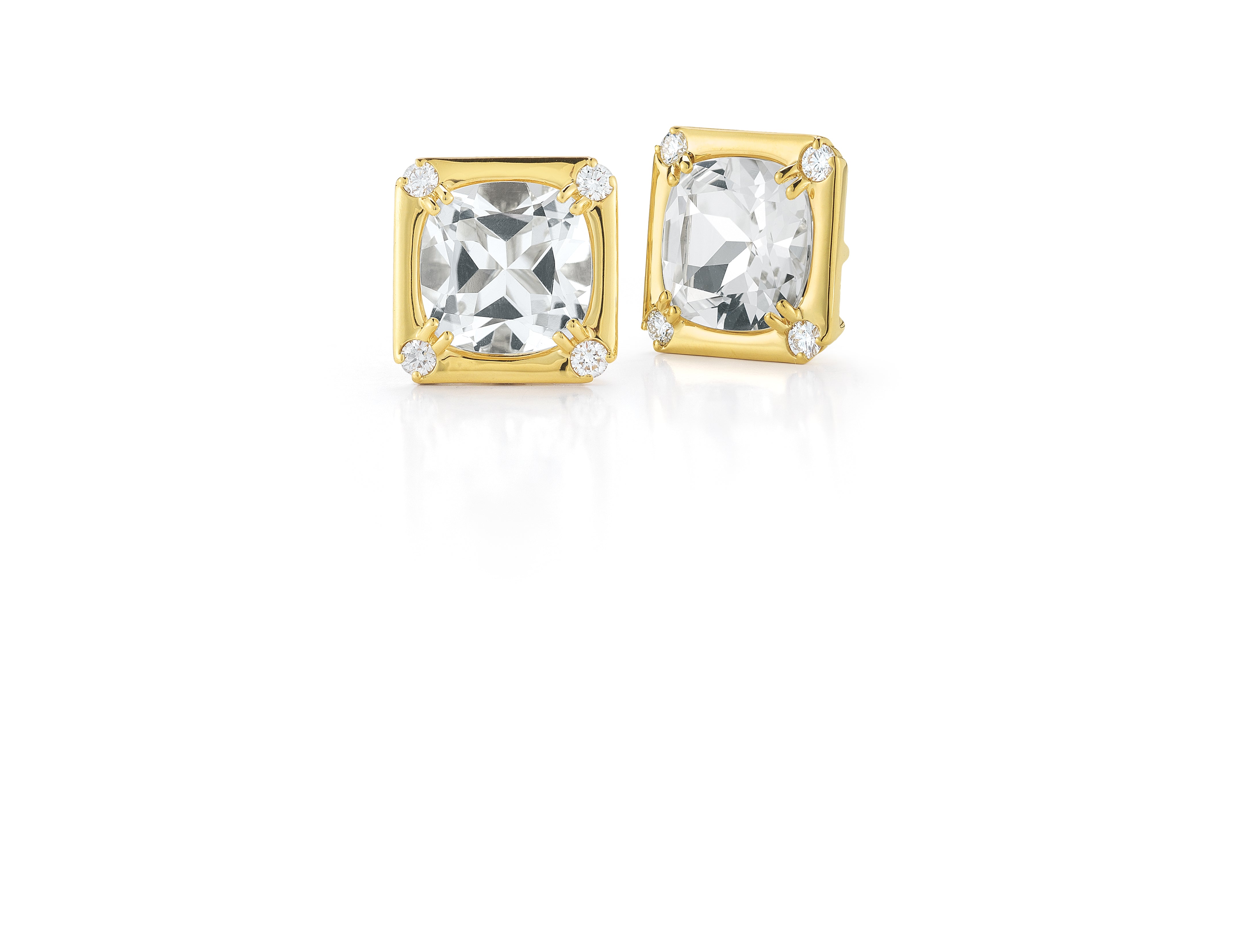 Carré Earrings in Crystal, Yellow Gold & Diamond