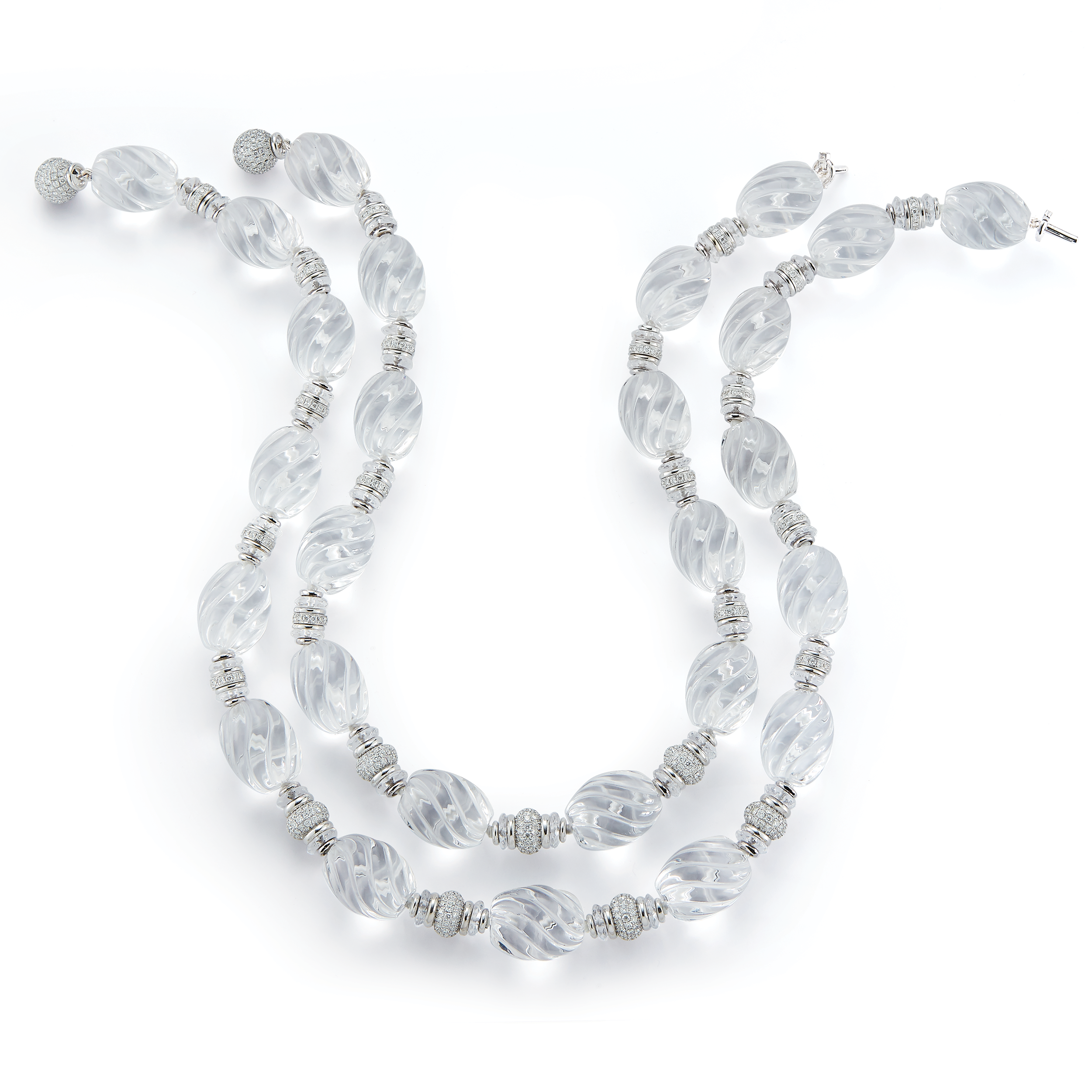 Torchon Necklaces in Carved Crystal & Pave Diamond